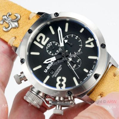 Best Replica U-Boat Classico U-72 Chronograph watches SS Yellow Leather Strap